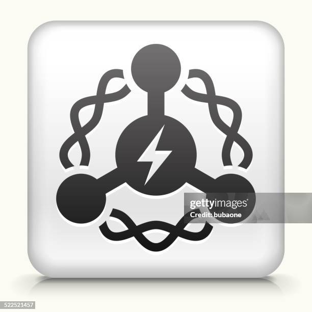 square button with atom molecule - electrical wire white background stock illustrations