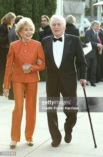 Actor Kirk Douglas and wife Diana Douglas arrive at the Vanity Fair Oscar Party at Mortons on February 27, 2005 in West Hollywood, California.