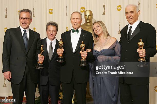 Producer Tom Rosenberg, Actor Dustin Hoffman, Producer Clint Eastwood, Actress Barbara Streisand, and Producer Albert S. Ruddy pose with the award...