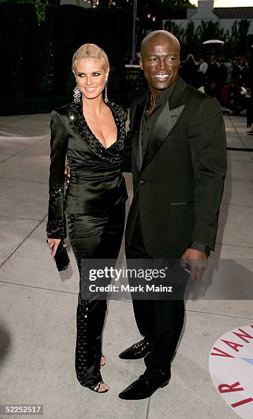 Model Heidi Klum and fiance, musician Seal, arrive at the Vanity Fair Oscar Party at Mortons on February 27, 2005 in West Hollywood, California.