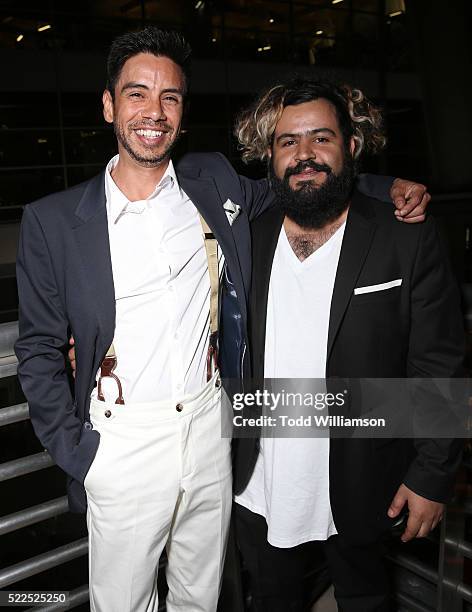 Hector Jimenez and Fabian Mauricio attend Pantelion's "Compadres" U.S. Premiere on April 19, 2016 in Los Angeles, California.