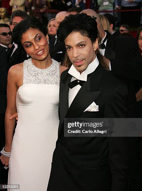 Singer Prince and Manuela Testolini arrive at the 77th Annual Academy Awards at the Kodak Theater on February 27, 2005 in Hollywood, California.