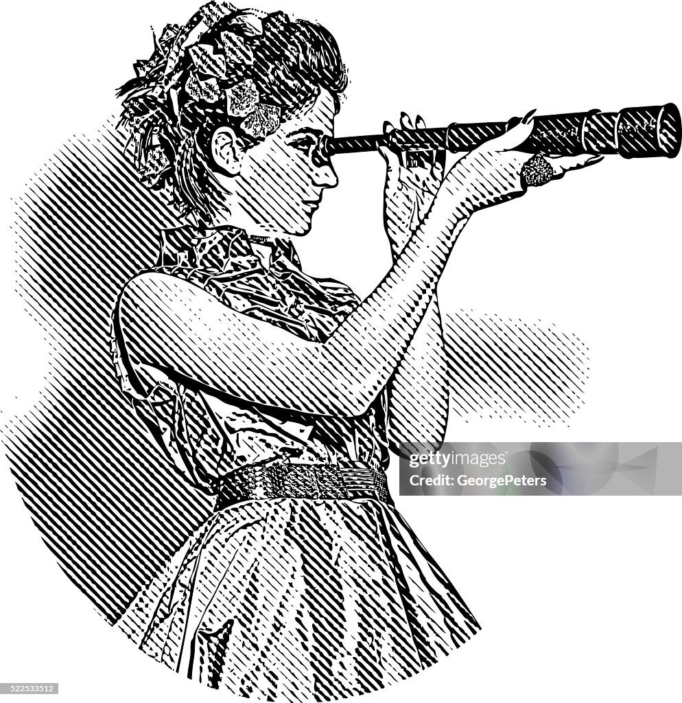 Woman business owner looking through Spyglass