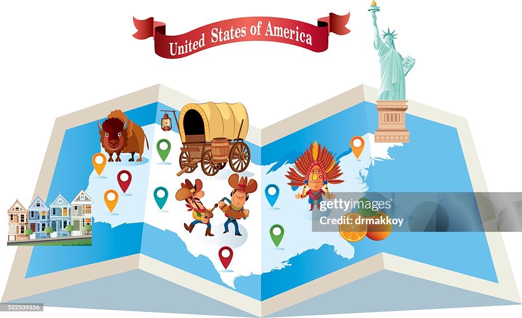 Cartoon map of USA