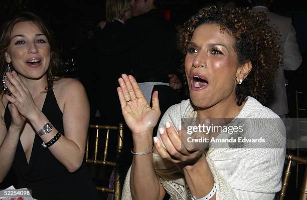 Actress Lucia Rijker cheers as co-star Hilary Swank is named Best Actress at The Abbey/Esquire Magazine "The Envelope Please" Oscar Viewing Party on...