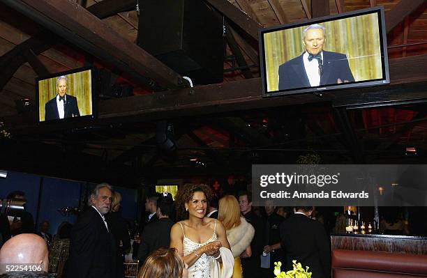 Actress Lucia Rijker cheers as Clint Eastwood is named Best Director at The Abbey / Esquire Magazine "The Envelope Please" Oscar Viewing Party on...