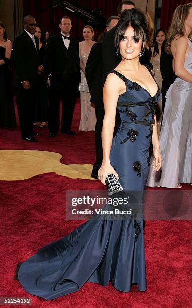 Actress Salma Hayek arrives at the 77th Annual Academy Awards at the Kodak Theater on February 27, 2005 in Hollywood, California.