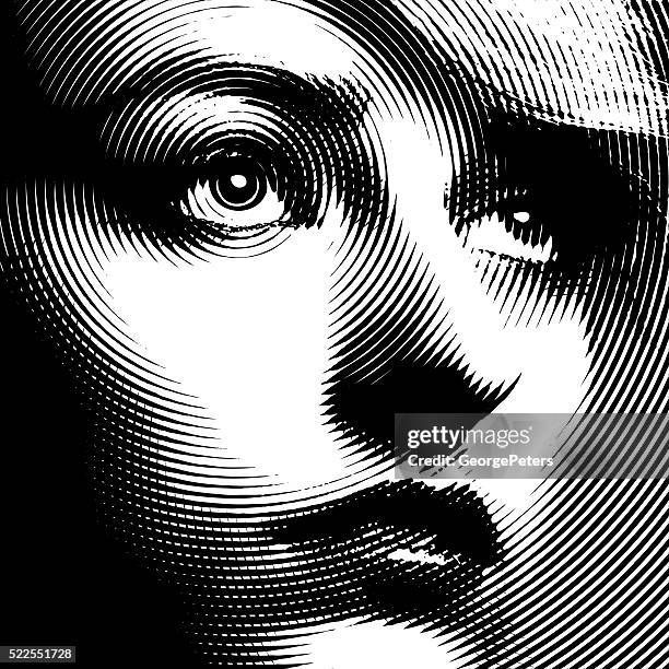 ラインアートのクローズアップの女性の顔 - close eyes点のイラスト素材／クリップアート素材／マンガ素材／アイコン素材