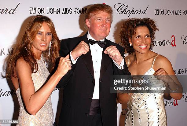 Melania Trump with husband Donald Trump and actress Lucia Rijker arrives at the 13th Annual Elton John Aids Foundation Academy Awards Viewing Party...