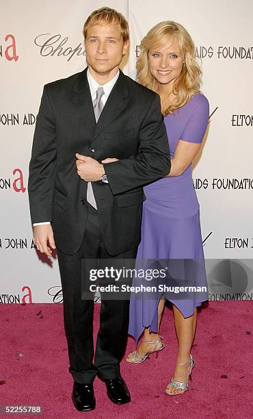 Actor Brian Littrell and guest arrive at the 13th Annual Elton John Aids Foundation Academy Awards Viewing Party at the Pacific Design Center on...