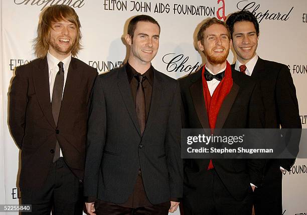 Members of the band Maroon 5 arrive at the 13th Annual Elton John Aids Foundation Academy Awards Viewing Party at the Pacific Design Center on...