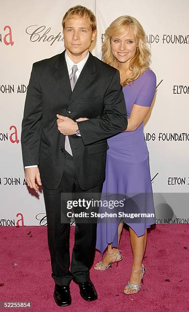Actor Brian Littrell and guest arrive at the 13th Annual Elton John Aids Foundation Academy Awards Viewing Party at the Pacific Design Center on...