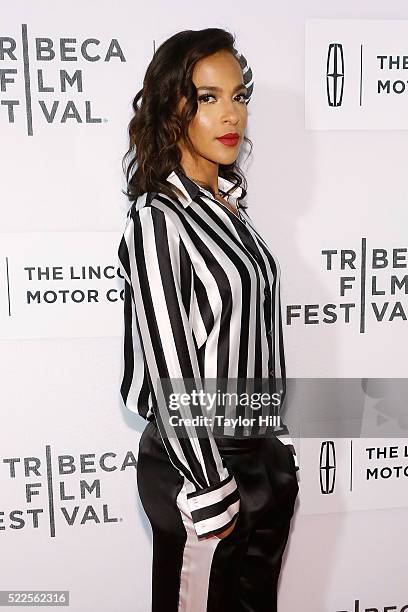 Actress Megalyn Echikunwoke attends the premiere of "The Meddler" at Borough of Manhattan Community College during the 2016 TriBeCa Film Festival on...