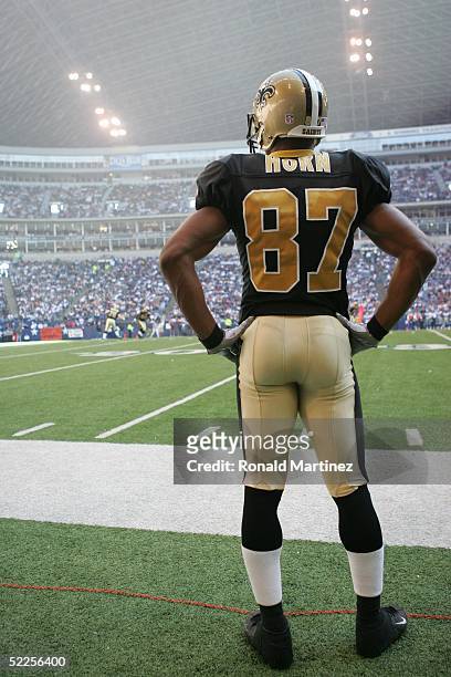 Wide receiver Joe Horn of the New Orleans Saints watches the game against the Dallas Cowboys on December 12, 2004 at Texas Stadium in Irving, Texas....