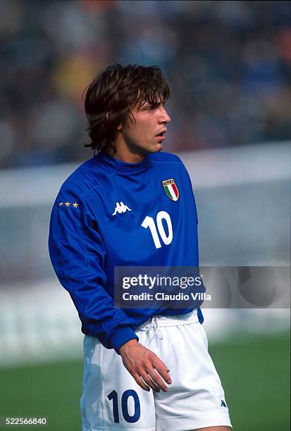 Andrea Pirlo of Italy U21 in action during Under 21 qualification round match between Italy and Bielorussia played at Rubens Fadini stadium on March...