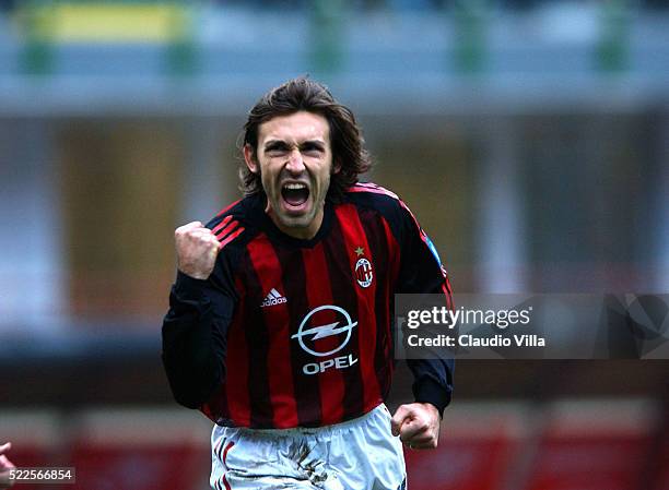 Andrea Pirlo of Milan celebrates during the Serie A 2006/2007 33th round match between Milan and Cagliari played at the "Giuseppe Meazza" in Milan.