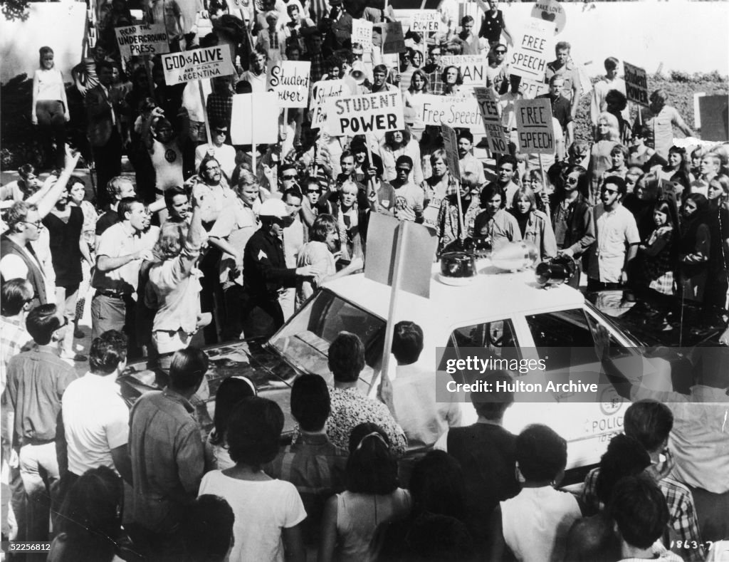 Protestors Surround Police Car Outside 1968 Democratic National Convention