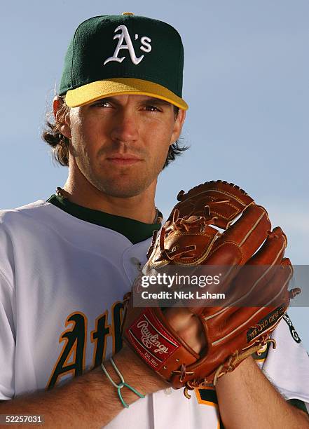 Barry Zito of the Oakland Athletics poses for a portrait during the Oakland Athletics Photo Day at Papago Park on February 28, 2005 in Phoenix,...