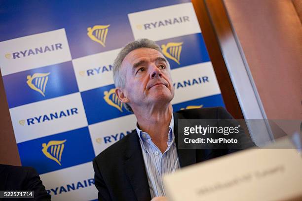 Michael O'Leary, CEO of Ryanair takes part in a press conference at Park Hyatt hotel in Milan on April 20th, 2016.