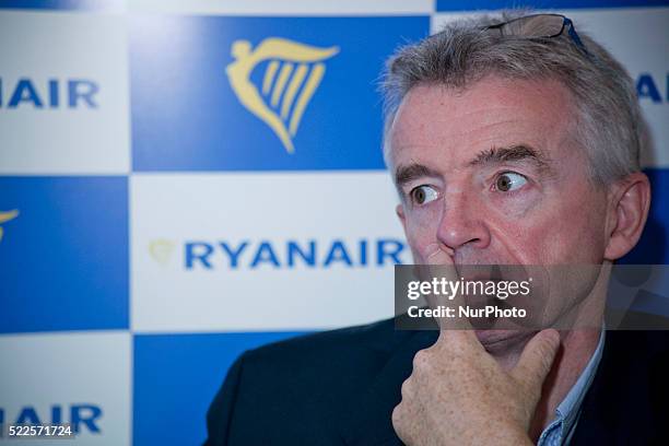 Michael O'Leary, CEO of Ryanair takes part in a press conference at Park Hyatt hotel in Milan on April 20th, 2016.