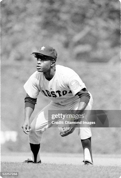 Second baseman Joe Morgan of the Houston Astros prepares for the play during a game against the Pittsburgh Pirates at Forbes Field in Pittsburgh...