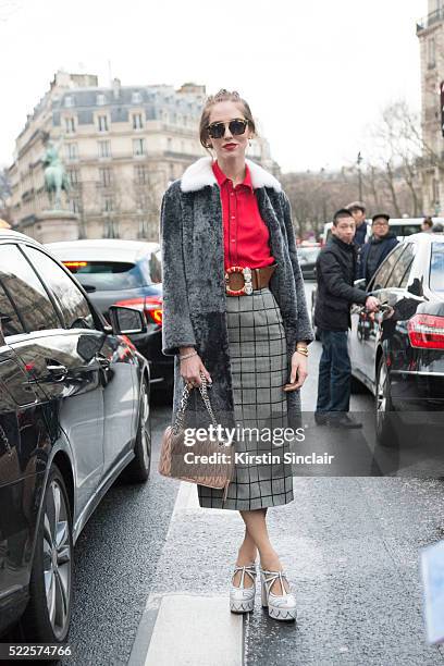 Fashion Blogger Chiara Ferragni wears all Miu Miu on day 9 during Paris Fashion Week Autumn/Winter 2016/17 on March 9, 2016 in Paris, France. Chiara...