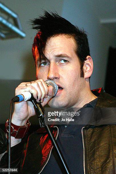 Sam Endicott of American band The Bravery meet fans and performs their new single "Honest Mistake" at HMV Oxford Street on February 28, 2005 in...