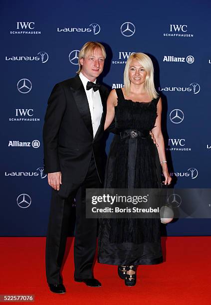 Evgeni Plushenko and guest attend the 2016 Laureus World Sports Awards at Messe Berlin on April 18, 2016 in Berlin, Germany.