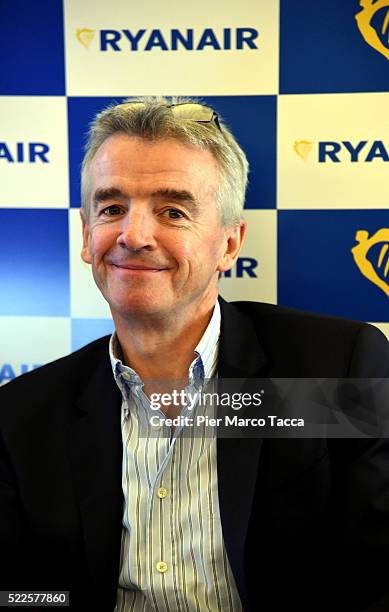 Michael O'Leary, CEO of Ryanair attends the Ryanair press conference on April 20, 2016 in Milan, Italy. Low cost airline Ryanair, presented the data...