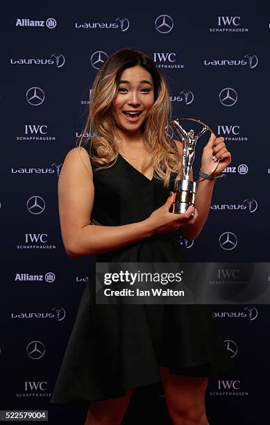 Snowboarder Chloe Kim of the USA Laureus World Action Sportsperson of the Year Award nominee attends the 2016 Laureus World Sports Awards at Messe...