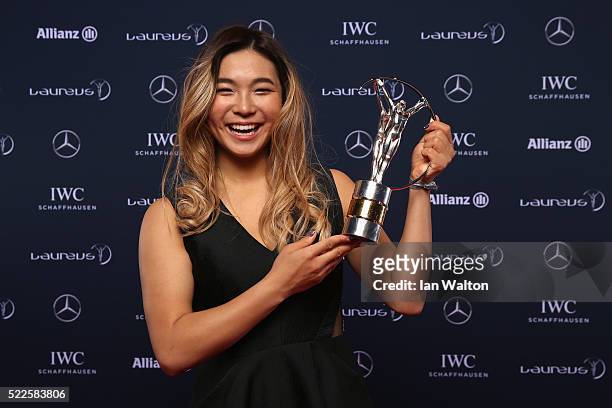 Snowboarder Chloe Kim of the USA Laureus World Action Sportsperson of the Year Award nominee attends the 2016 Laureus World Sports Awards at Messe...