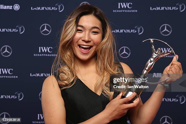 Snowboarder Chloe Kim of the USA Laureus World Action Sportsperson of the Year Award nominee attends the 2016 Laureus World Sports Awards at Messe...