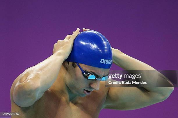 Italo Manzine Duarte of Brazil swims the Men's 50m Freestyle heats during the Maria Lenk Trophy competition at the Aquece Rio Test Event for the Rio...