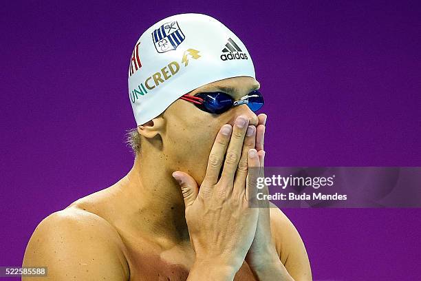 Cesar Cielo of Brazil swims the Men's 50m Freestyle heats during the Maria Lenk Trophy competition at the Aquece Rio Test Event for the Rio 2016...