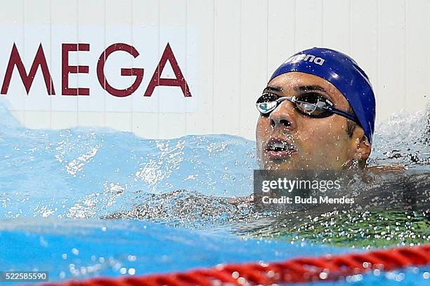 Italo Manzine Duarte of Brazil swims the Men's 50m Freestyle heats during the Maria Lenk Trophy competition at the Aquece Rio Test Event for the Rio...