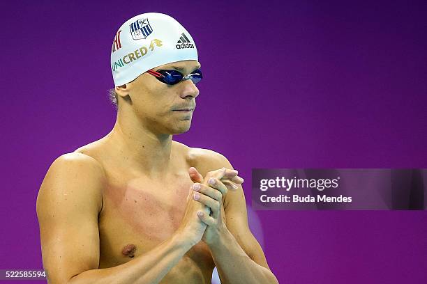 Cesar Cielo of Brazil swims the Men's 50m Freestyle heats during the Maria Lenk Trophy competition at the Aquece Rio Test Event for the Rio 2016...