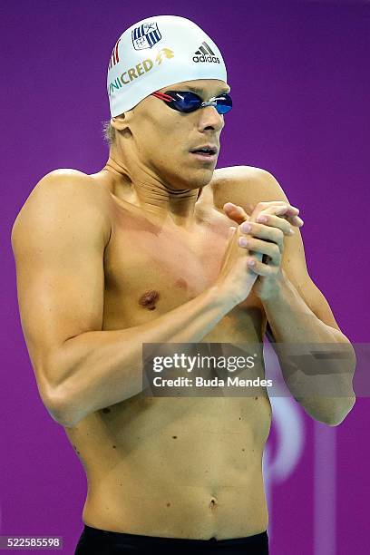 Cesar Cielo of Brazil swims the Men's 50m Freestyle heats during the Maria Lenk Trophy competition at the Aquece Rio Test Event for the Rio 2016...