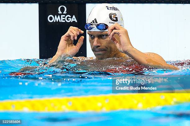 Cesar Cielo of Brazil swims the Men's 50m Freestyle heats during the Maria Lenk Trophy competition at the Aquece Rio Test Event for the Rio 2016...