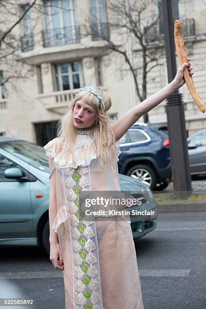 Singer Petit Meller waers all Miu Miu on day 9 during Paris Fashion Week Autumn/Winter 2016/17 on March 9, 2016 in Paris, France. Petit Meller