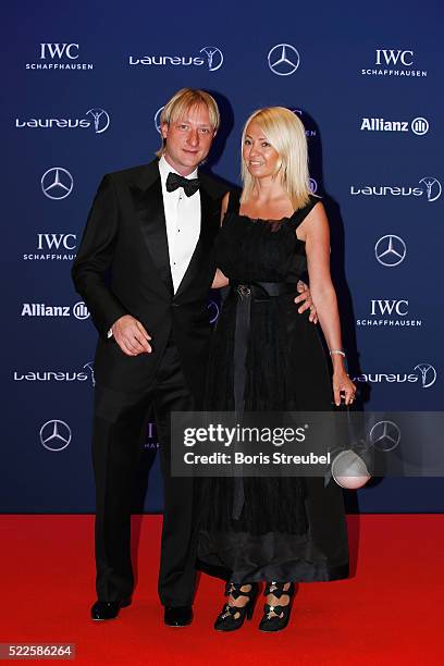 Evgeni Plushenko and guest attend the 2016 Laureus World Sports Awards at Messe Berlin on April 18, 2016 in Berlin, Germany.