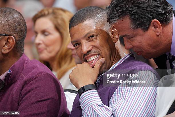 Sacramento mayor Kevin Johnson looks on during the game between the Oklahoma City Thunder and Sacramento Kings on April 9, 2016 at Sleep Train Arena...