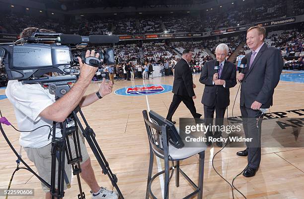 Sacramento Kings broadcasters Grant Napear and Jerry Reynolds during the game between the Oklahoma City Thunder and Sacramento Kings on April 9, 2016...