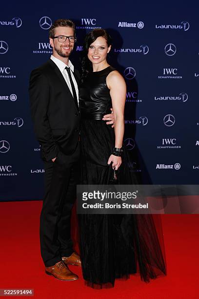 Laureus World Sports Ambassador Anna Fenninger and her husband Manuel Veith attend the 2016 Laureus World Sports Awards at Messe Berlin on April 18,...