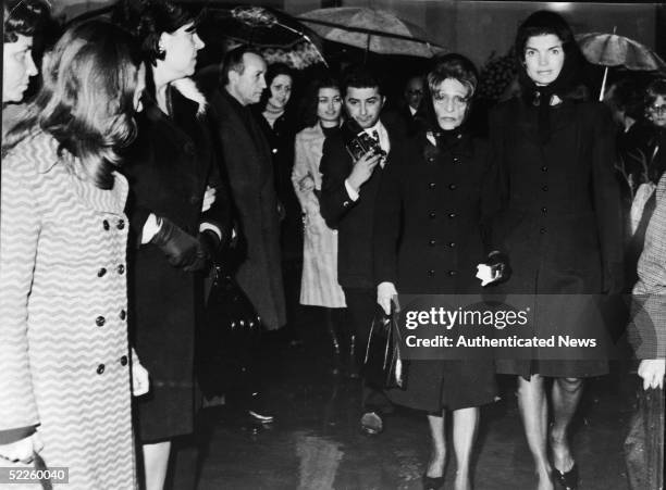 American former First Lady Jacqueline Kennedy Onassis , wife of Greek shipping tycoon Aristotle Onassis, walks with her sister-in-law Mrs....