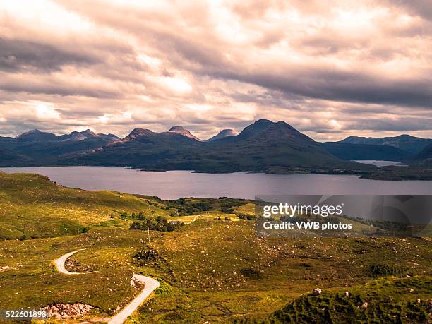 upper loch torridon and mountains from bealach na gaoithe viewpoint - torridon stock pictures, royalty-free photos & images
