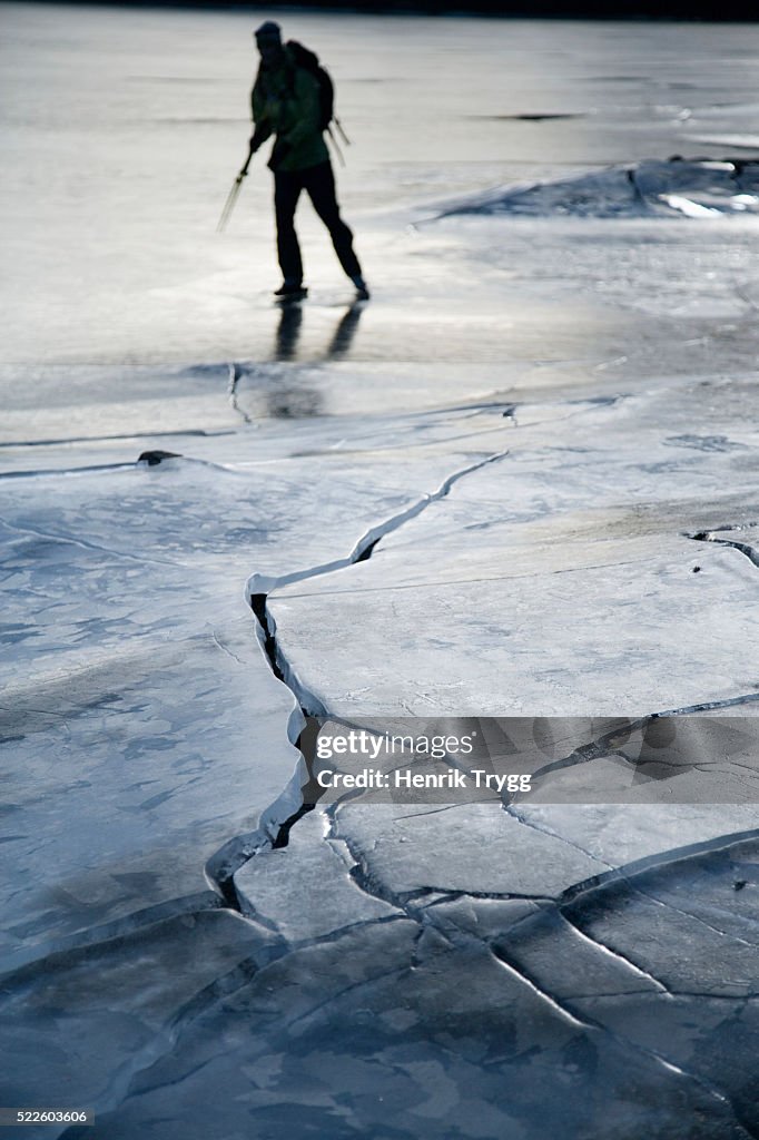 Iceskater on Lake in Dalsland