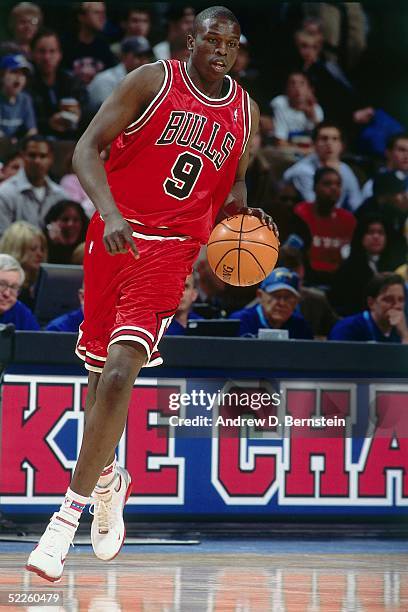 Luol Deng of the Rookie Team dribbles up court against the Sophomore Team during the 2005 Got Milk? Rookie Challenge on February 18, 2005 at The...