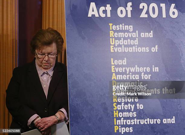 Sen. Barbara Mikulski , participates in a news conference about lead in the nation's water system, on Capitol Hill, April 20, 2016 in Washington, DC....