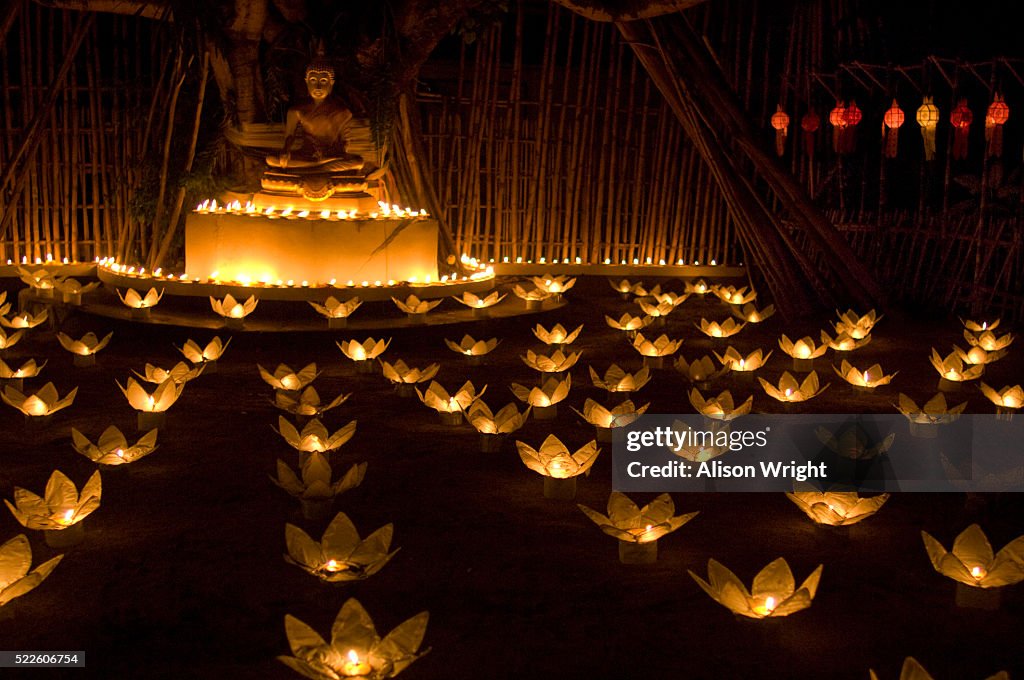 Candles and Khom Loy Lanterns at Loi Krathong Festival