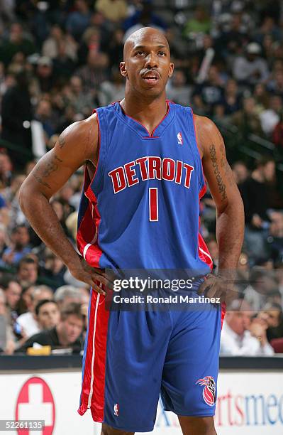 Chauncey Billups of the Detroit Pistons is on the court during the game against the Dallas Mavericks on December 6, 2004 at the American Airlines...